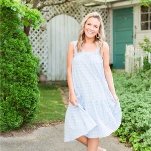 Moon River Blue Plaid Midi Dress